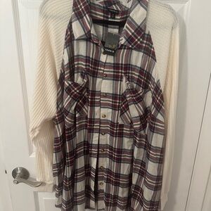 Torrid Multicolor Plaid Shirt with Sweater Sleeves
